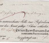 Württemberg - Stuttgart 1821 Fahrpost-Aufgabeschein f. Wertbrief n. Waiblingen