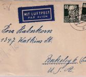 DDR - 2x60 Pfg. Köpfe Luftpostbrief n. USA Chemnitz - Berkeley 15.10.51