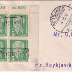 DDR - 5 Pfg Pieck 4er-Block/Bogenecke Ortsbrief Reykjavik 4.VII. 56 Ra1 Paquebot