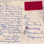 DDR - 50+10 Pfg. 5-Jahresplan Eilkarte Dresden - Mannheim 20.10.61 Bahnpost