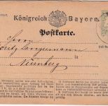 Bayern - K.B.Bahnpost NKCH-WMS I K1 2 Kr. Ganzsache Lambrecht - Nürnberg 1874