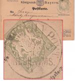 Bayern - K.B.Bahnpost NKCH-WMS I K1 2 Kr. Ganzsache Lambrecht - Nürnberg 1874