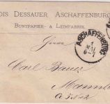Bayern - 3 Kr. Wappen gez. Firmenbrief Aschaffenburg 1. MAI - Mannheim (1873)