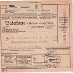 DR - Dresden 28.3.36 80 Pfg. Registrierkassenstempel Paketkarte n. TSCHECHIEN