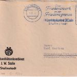 DDR - Stalinstadt 2.9.57 20 Pfg. AFS "Friedenswerk" Brief n. Wittenberge