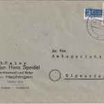 FZ/Württ. - 2 Pfg. Notopfer Berlin stark verzähnt Brief Hechingen 18.1.49