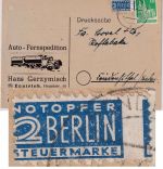 Bizone - 2 Pfg Notopfer Berlin stark verzähnt Firmenkarte Ennigloh Bünde 16.3.49