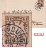 Bayern - 3 Pfg. Wappen Perfin "GB" Drucksachenkarte Regensburg 17.NOV 10