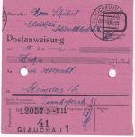 SBZ - Glauchau Gebühr bezahlt 2.11.45 Postanweisung n. Steinpleis