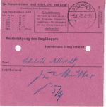 SBZ - Glauchau Gebühr bezahlt 2.11.45 Postanweisung n. Steinpleis