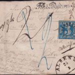 Bayern - 3 Kr. Quadrat blau Brief-Vds. gMR 5 HKS Alsenz 25/3 "Rh.Baiern" n. Cöln
