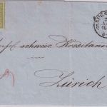 Bayern/Schweiz - 9 Kr Quadrat grün/Plattenfehler Brief oMR 28 OPA Augsburg 1860