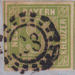 Bayern/Schweiz - 9 Kr Quadrat grün/Plattenfehler Brief oMR 28 OPA Augsburg 1860