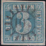 Bayern - 3 Kr Quadrat blau ausgefüllte Ecken - breitrandig gMR 107 Georgensgmünd