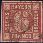 Bayern - 6 Kr Quadrat braun breitrandig HKS K. BAYER. BAH(npost)