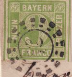 Bayern/Öst.-Ung.(Rumänien) - 9 Kr Quadrat grün Brief oMR 32 Bamberg 24. JAN 1859