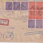 SBZ/Sachsen - 6x8+6x6 Pfg. Wappen Einschreibebrief Eisleben - Stassfurt 8.3.46
