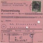 SBZ/RPD Chemnitz - 2x30 Pfg AH u.a. (geschwärzt) Postanweisung Chemnitz 31.7.45