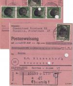 SBZ/RPD Chemnitz - 2x30 Pfg AH u.a. (geschwärzt) Postanweisung Chemnitz 31.7.45