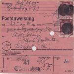 SBZ/RPD Chemnitz - 2x15 Pfg AH (geschwärzt) Postanweisung Scheibenberg 9.7.45