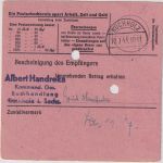 SBZ/RPD Chemnitz - 2x15 Pfg AH (geschwärzt) Postanweisung Scheibenberg 9.7.45