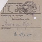 SBZ/RPD Chemnitz - 20 Pfg AH (geschwärzt) Postanweisung Chemnitz 26.7.45