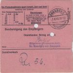 SBZ/RPD Chemnitz - 20 Pfg AH (geschwärzt) Postanweisung Scheibenberg 4.6.45