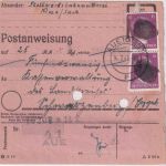SBZ/RPD Chemnitz - 5x6 Pfg AH (geschwärzt) Postanweisung Aue 14.7.45