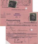 SBZ/RPD Chemnitz - 2x30 Pfg AH (geschwärzt) Postanweisung Chemnitz 12 24.7.45
