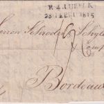 Lübeck/Frankreich - R4 Lübeck 28. FEBRU 1815 L2 Portobrief n. Bordeaux