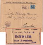 DR-Infla - Schwaim T. Karpfham Posthilfstelle-Ra3 Dienstbrief n. München 11.5.21