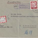 BRD - (2871) Hasbergen ü. Delmenhorst Landpost-Ra2 Einschreibebrief 19.4.62