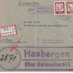 BRD - (2871) Hasbergen ü. Delmenhorst Landpost-Ra2 Einschreibebrief 19.4.62