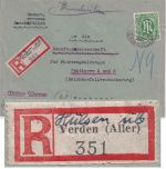 AM-Post - Hülsen ü. Verden Poststelle I Einschreibebrief n. Hannover 15.1.46