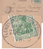 DR - Flensburg Sonderburg Bahnpost Z.905 Karte n. Augustenburg 1905