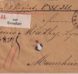 NDP - 7+3+1 Kr. dst. Paketbegleitbrief K1 Darmstadt - Mannheim 8.7.68