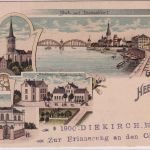 NRW - Heerdt Rathaus Schule Kirche etc. Mehrbild-Farblitho gelaufen 1900