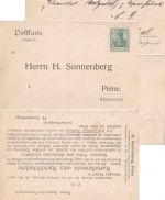 DR - 3/5 Pfg. Germania Firmenkarte m. Antwortkarte Peine - Elsenthal 1908