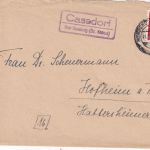 DR - Cassdorf ü. Homberg (Bz. Kassel) Landpost-Ra2 Brief n. Hofheim 1944