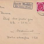 BRD - (21b) Methler ü. kamen (Westf.) Landpost-Ra2 Brief n. Dortmund 1953