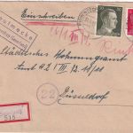 DR - Deutmecke ü. Finnentrop Landpost-Ra2 Einschreibebrief n. Düsseldorf 1944