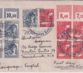 All.Bes. - 8+12 Pfg. Arbeiter 4er-Block/Oberrand u.a. Zensurbrief n. USA 1947
