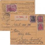 DR - 2x4 M. Germania u.a. Wertpaketkarte Siegburg - Berlin 4.4.21