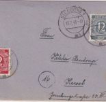 All.Bes. - 12+12 Pfg. Ziffer grau/rot Brief Siegburg - Kassel 1946
