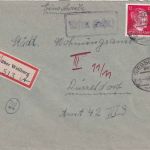 DR - Arfurt (Lahn) Landpost-Ra1 Einschreibebrief Bahnpost Giessen Koblenz 1944