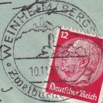 DR - Ober-Abtsteinch ü. Weinheim (Bergstraße) Landpost-Ra2 Brief n. FFM 1937