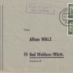 BRD - Egringen ü. Lörrach Landpost-Ra2 Brief n. Bad Waldsee 1962