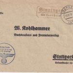 DR - Sinningen ü. Laupheim Landpost-Ra2 Dienstbrief n. Stuttgart 1939