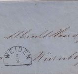 Bayern - 3 Kr. Wappen geschn. Briefstück a. Brief ! HKS Weiden - Nürnberg 1869