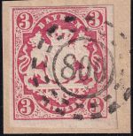 Bayern - 3 Kr. Wappen geschn. Pracht-Briefstück oMR 800 Stockheim Ufr.